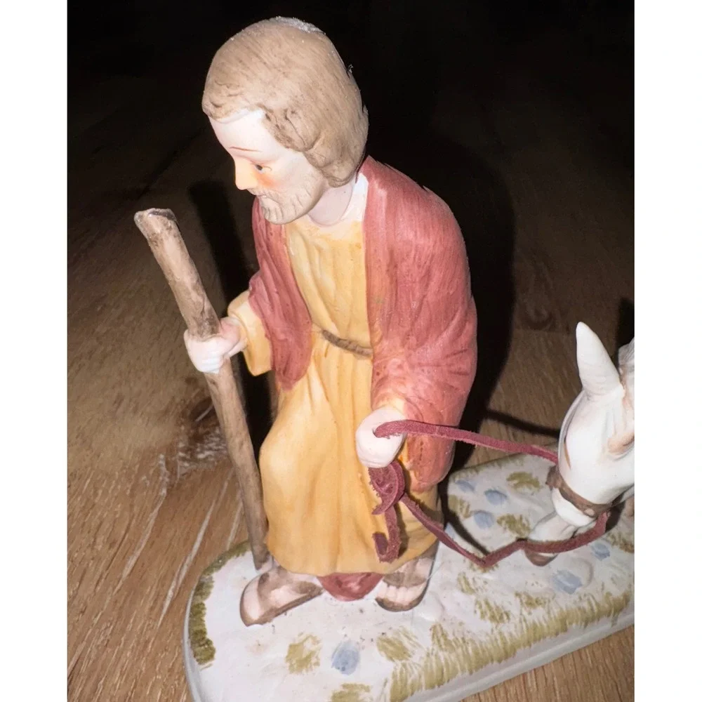 Vintage Flight Into Egypt Nativity Scene Joseph Mary Baby‎ Donkey Porcelain